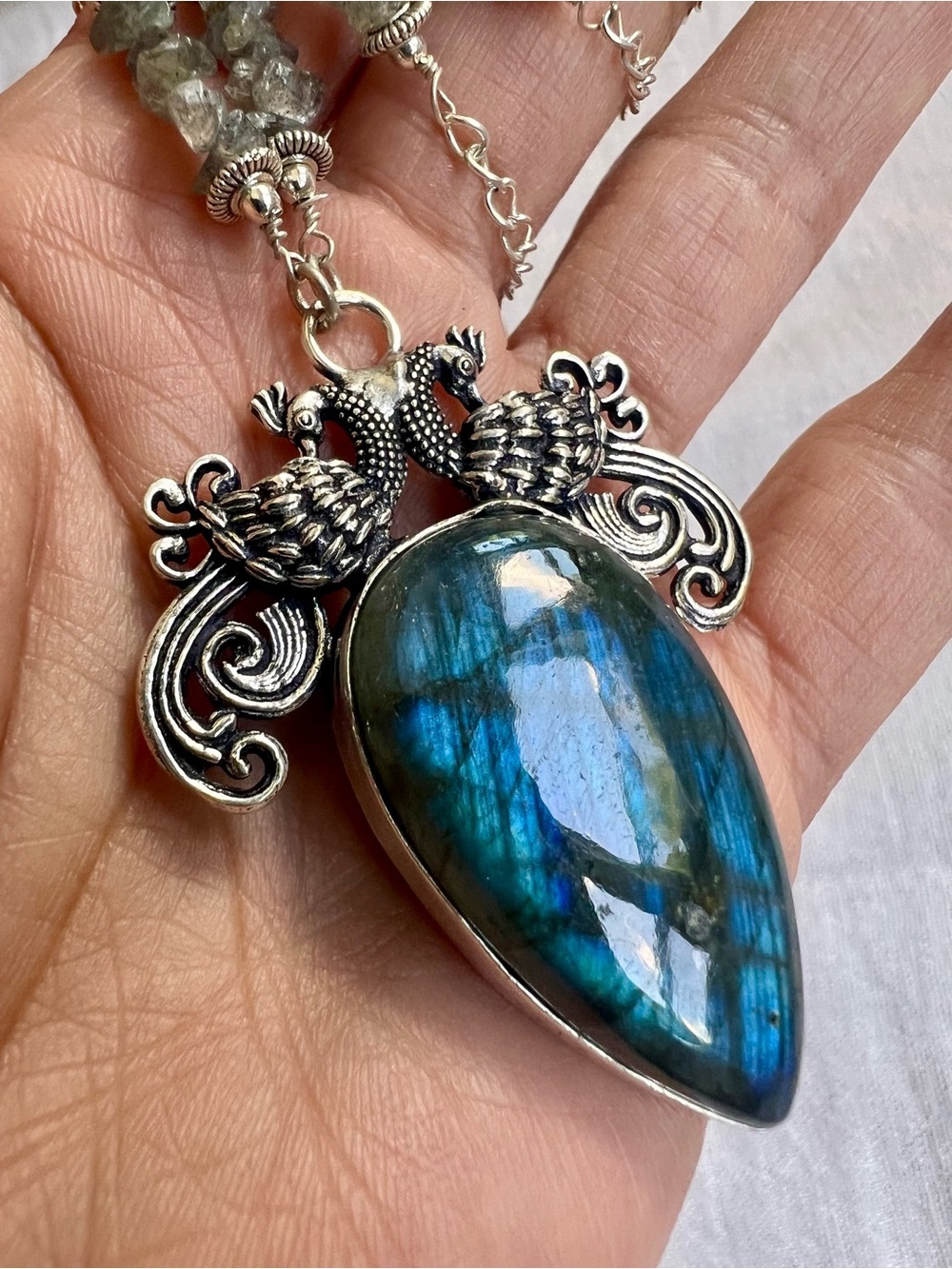 925 OOAK WOW! Royal Blue Flash Labradorite Necklace Pendant - Picture 3 of 6